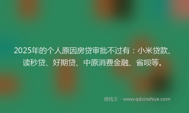 2025年的个人原因房贷审批不过有：小米贷款、读秒贷、好期贷、中原消费金融、省呗等。