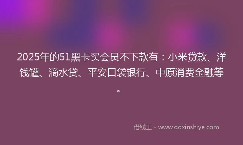 2025年的51黑卡买会员不下款有：小米贷款、洋钱罐、滴水贷、平安口袋银行、中原消费金融等。