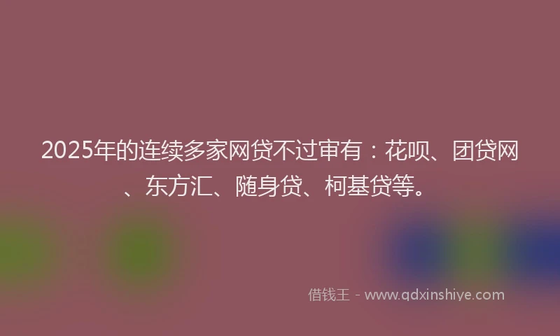 2025年的连续多家网贷不过审有：花呗、团贷网、东方汇、随身贷、柯基贷等。