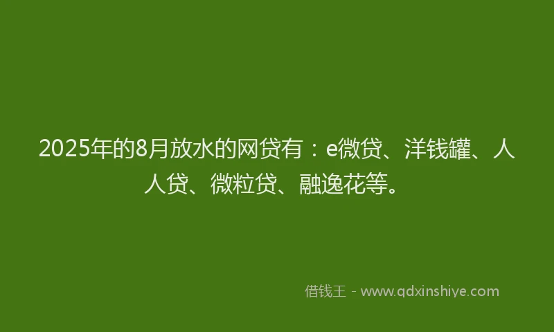 2025年的8月放水的网贷有：e微贷、洋钱罐、人人贷、微粒贷、融逸花等。