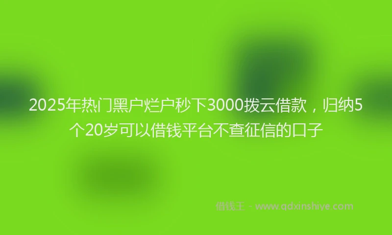 2025年热门黑户烂户秒下3000拨云借款，归纳5个20岁可以借钱平台不查征信的口子