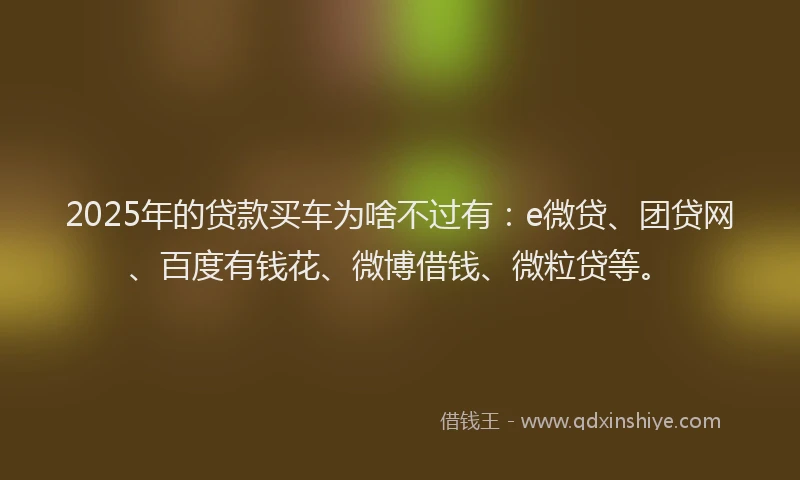 2025年的贷款买车为啥不过有：e微贷、团贷网、百度有钱花、微博借钱、微粒贷等。