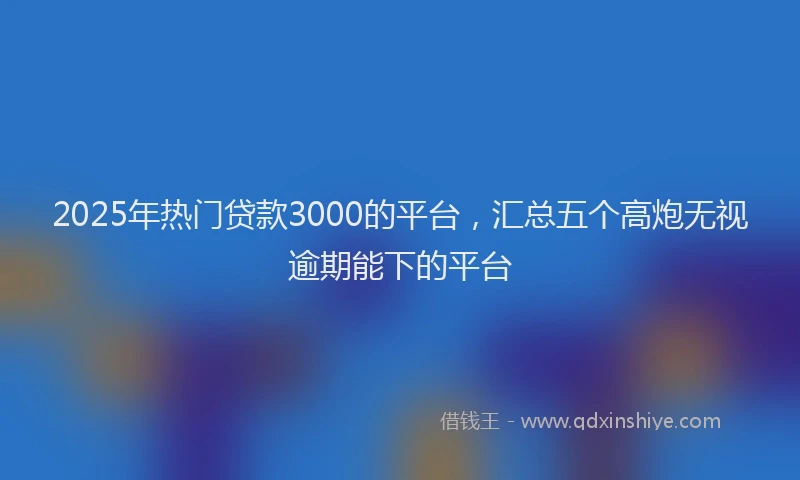 2025年热门贷款3000的平台，汇总五个高炮无视逾期能下的平台