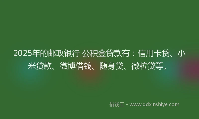 2025年的邮政银行 公积金贷款有：信用卡贷、小米贷款、微博借钱、随身贷、微粒贷等。