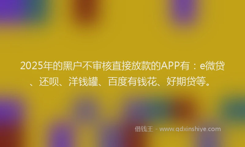 2025年的黑户不审核直接放款的APP有：e微贷、还呗、洋钱罐、百度有钱花、好期贷等。