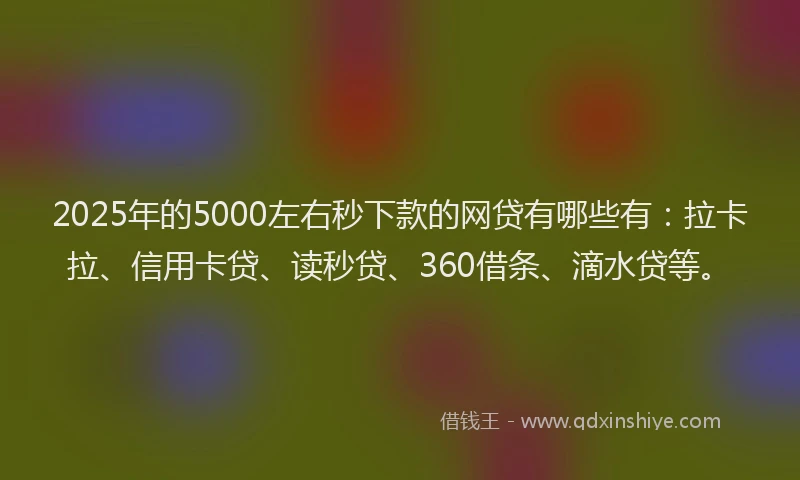 2025年的5000左右秒下款的网贷有哪些有：拉卡拉、信用卡贷、读秒贷、360借条、滴水贷等。