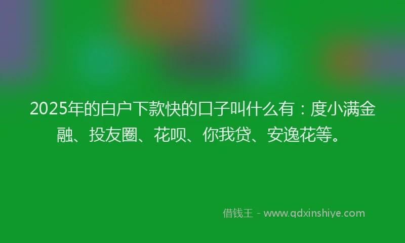 2025年的白户下款快的口子叫什么有：度小满金融、投友圈、花呗、你我贷、安逸花等。