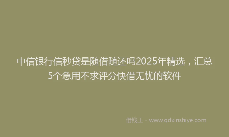 中信银行信秒贷是随借随还吗2025年精选，汇总5个急用不求评分快借无忧的软件