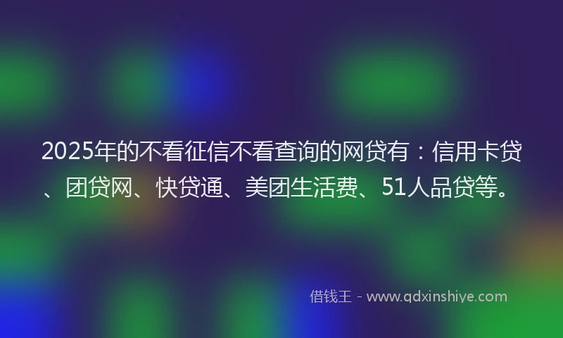 2025年的不看征信不看查询的网贷有：信用卡贷、团贷网、快贷通、美团生活费、51人品贷等。