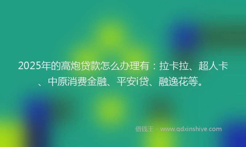 2025年的高炮贷款怎么办理有：拉卡拉、超人卡、中原消费金融、平安i贷、融逸花等。