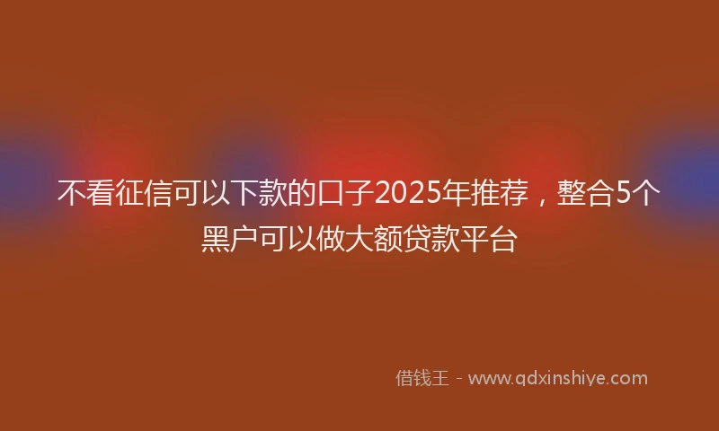 不看征信可以下款的口子2025年推荐，整合5个黑户可以做大额贷款平台