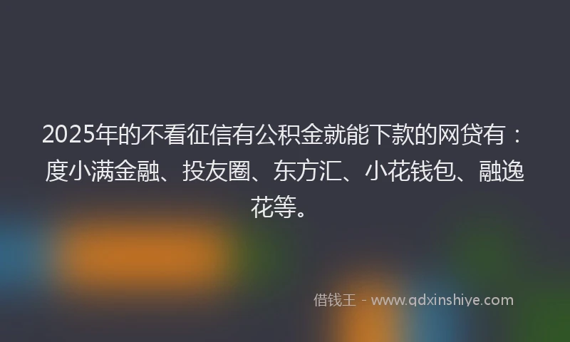 2025年的不看征信有公积金就能下款的网贷有：度小满金融、投友圈、东方汇、小花钱包、融逸花等。