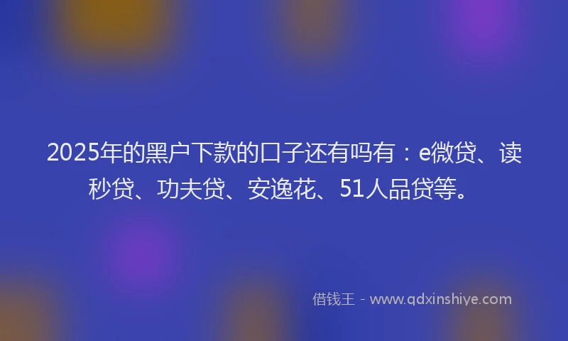 2025年的黑户下款的口子还有吗有：e微贷、读秒贷、功夫贷、安逸花、51人品贷等。
