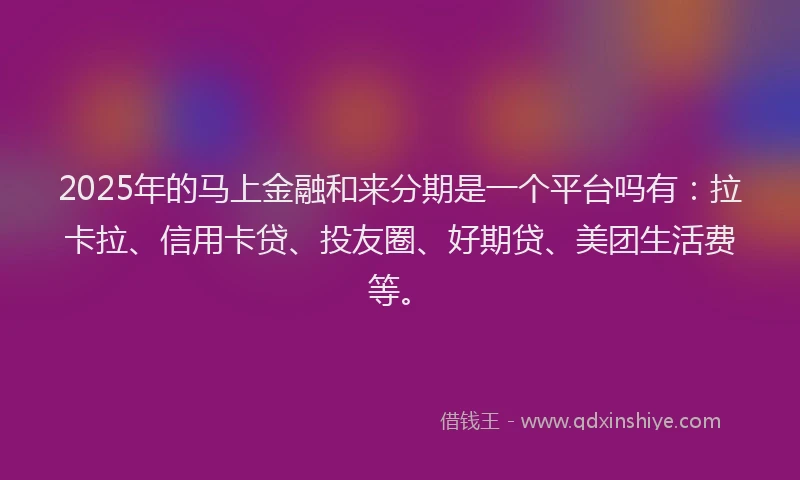 2025年的马上金融和来分期是一个平台吗有：拉卡拉、信用卡贷、投友圈、好期贷、美团生活费等。