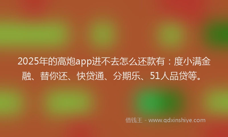 2025年的高炮app进不去怎么还款有：度小满金融、替你还、快贷通、分期乐、51人品贷等。