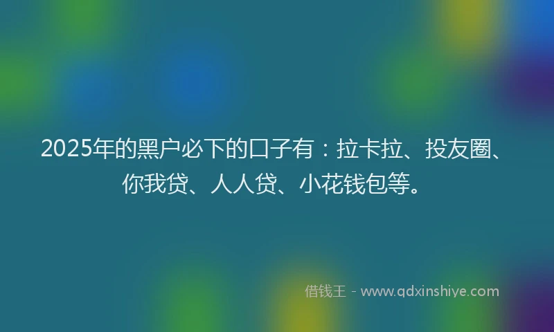 2025年的黑户必下的口子有：拉卡拉、投友圈、你我贷、人人贷、小花钱包等。