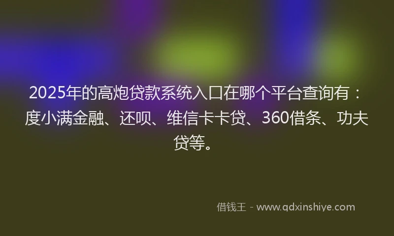 2025年的高炮贷款系统入口在哪个平台查询有：度小满金融、还呗、维信卡卡贷、360借条、功夫贷等。