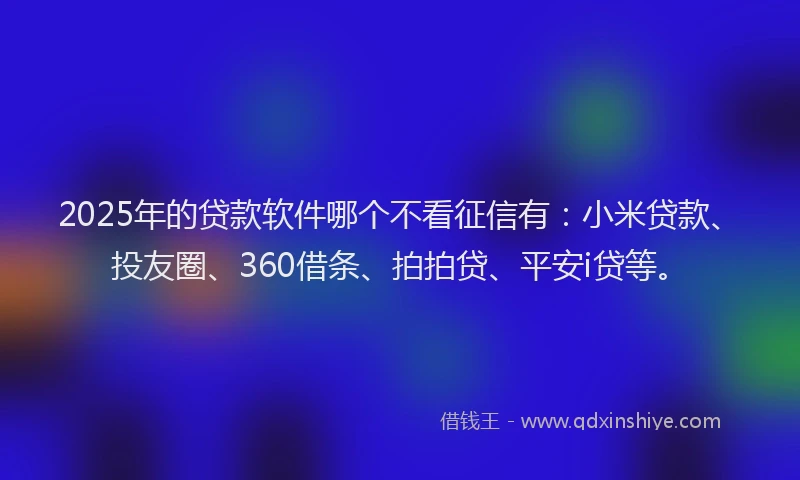 2025年的贷款软件哪个不看征信有：小米贷款、投友圈、360借条、拍拍贷、平安i贷等。