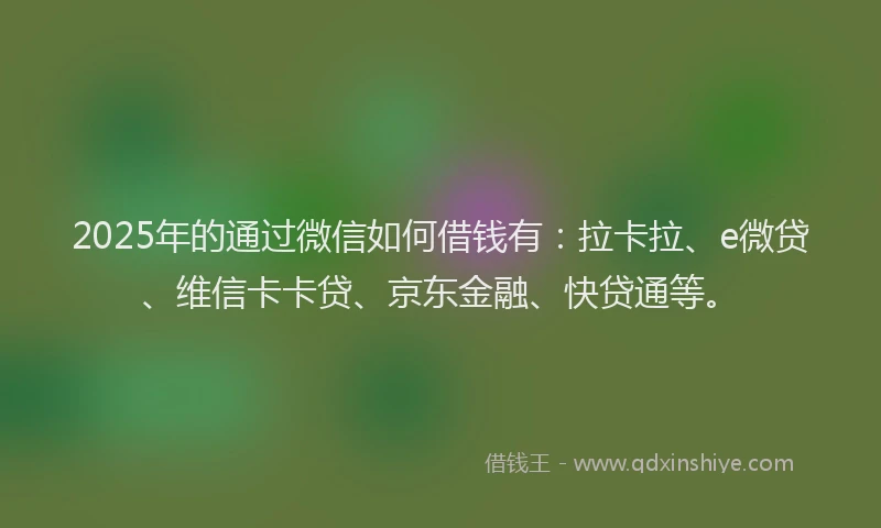2025年的通过微信如何借钱有：拉卡拉、e微贷、维信卡卡贷、京东金融、快贷通等。