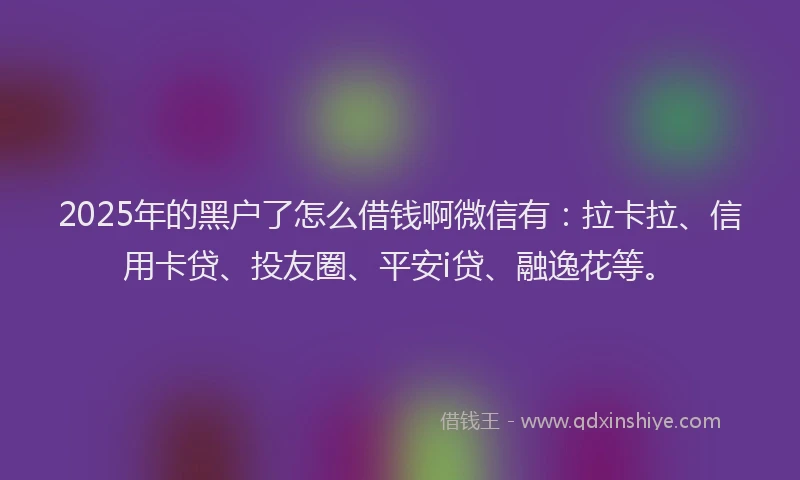 2025年的黑户了怎么借钱啊微信有：拉卡拉、信用卡贷、投友圈、平安i贷、融逸花等。