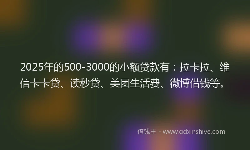 2025年的500-3000的小额贷款有：拉卡拉、维信卡卡贷、读秒贷、美团生活费、微博借钱等。