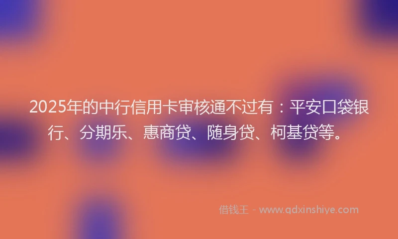 2025年的中行信用卡审核通不过有：平安口袋银行、分期乐、惠商贷、随身贷、柯基贷等。