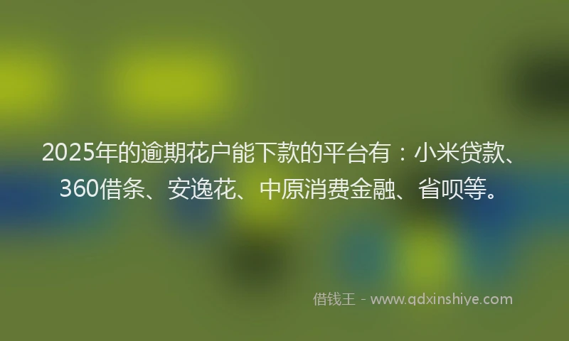 2025年的逾期花户能下款的平台有：小米贷款、360借条、安逸花、中原消费金融、省呗等。