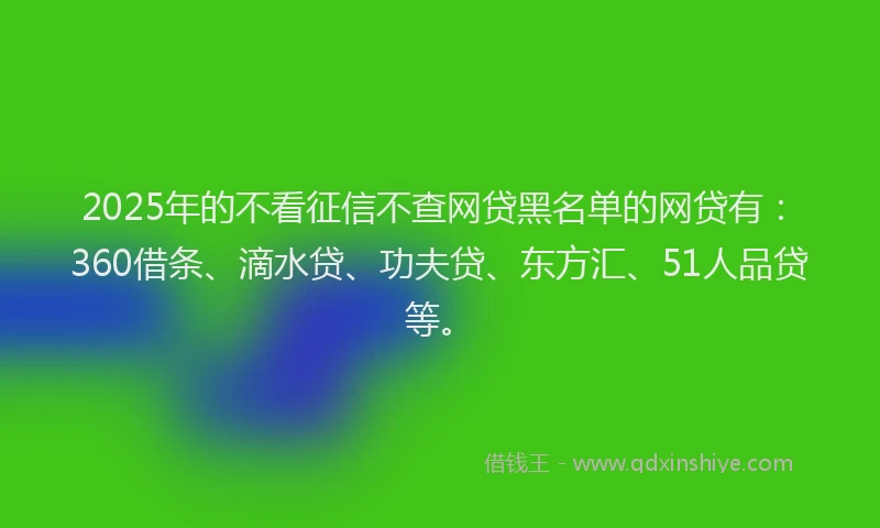 2025年的不看征信不查网贷黑名单的网贷有：360借条、滴水贷、功夫贷、东方汇、51人品贷等。