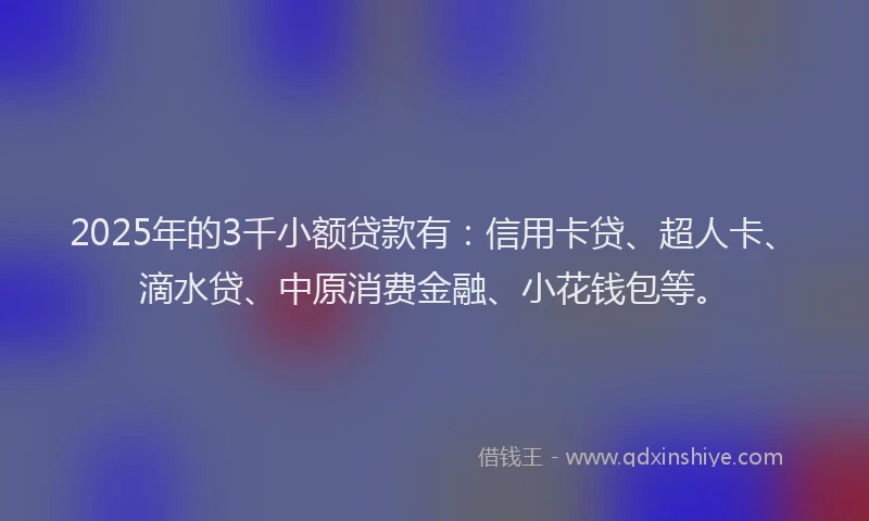 2025年的3千小额贷款有：信用卡贷、超人卡、滴水贷、中原消费金融、小花钱包等。