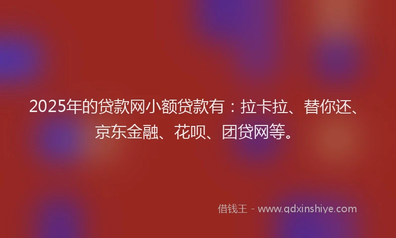 2025年的贷款网小额贷款有：拉卡拉、替你还、京东金融、花呗、团贷网等。