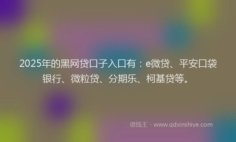 2025年的黑网贷口子入口有：e微贷、平安口袋银行、微粒贷、分期乐、柯基贷等。