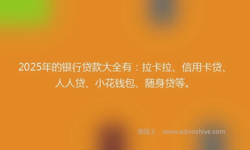 2025年的银行贷款大全有：拉卡拉、信用卡贷、人人贷、小花钱包、随身贷等。