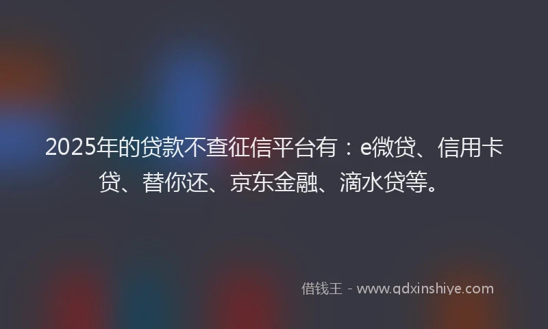 2025年的贷款不查征信平台有：e微贷、信用卡贷、替你还、京东金融、滴水贷等。