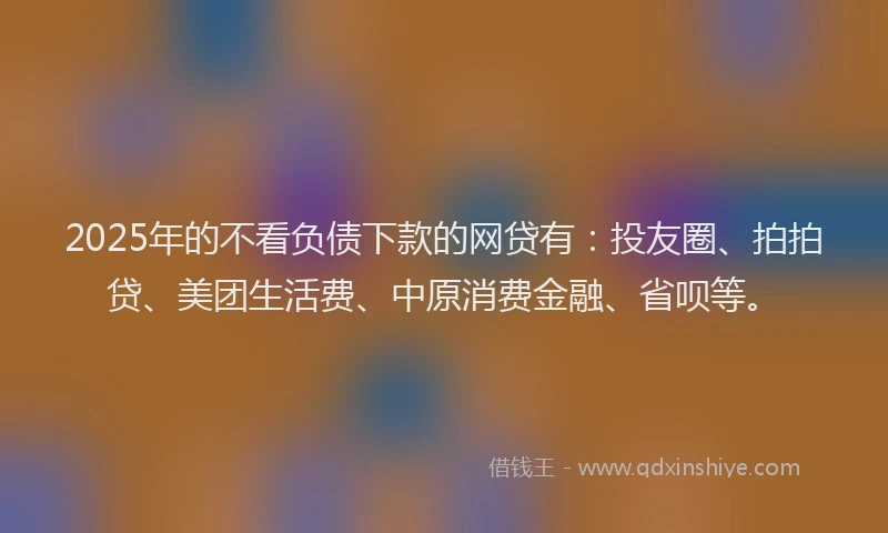 2025年的不看负债下款的网贷有：投友圈、拍拍贷、美团生活费、中原消费金融、省呗等。