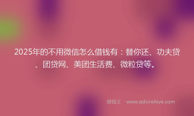 2025年的不用微信怎么借钱有：替你还、功夫贷、团贷网、美团生活费、微粒贷等。