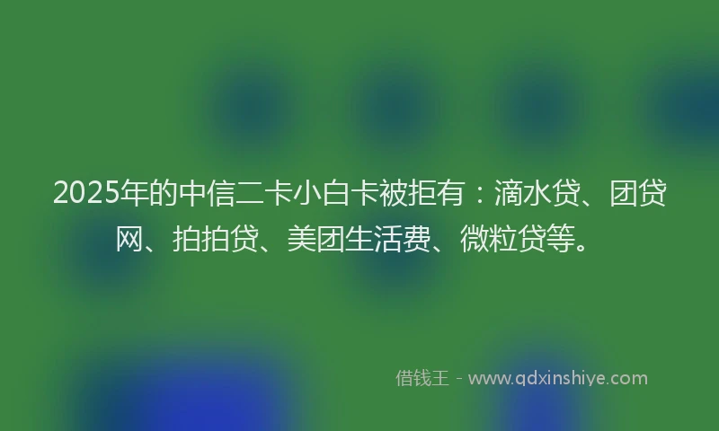 2025年的中信二卡小白卡被拒有：滴水贷、团贷网、拍拍贷、美团生活费、微粒贷等。