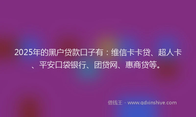 2025年的黑户贷款口子有：维信卡卡贷、超人卡、平安口袋银行、团贷网、惠商贷等。