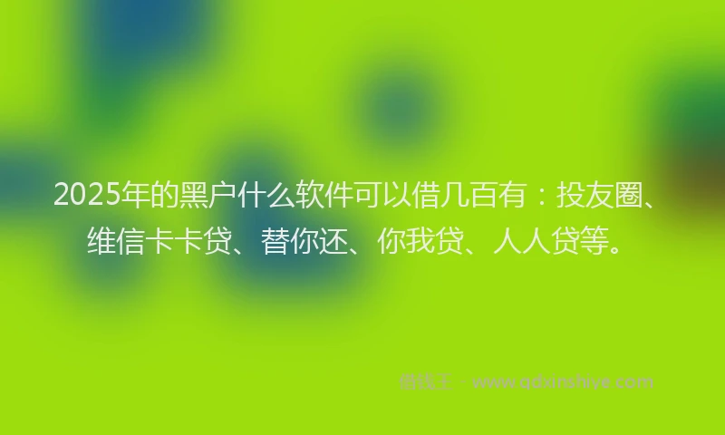 2025年的黑户什么软件可以借几百有：投友圈、维信卡卡贷、替你还、你我贷、人人贷等。