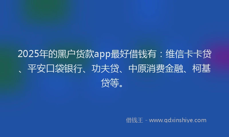 2025年的黑户货款app最好借钱有：维信卡卡贷、平安口袋银行、功夫贷、中原消费金融、柯基贷等。