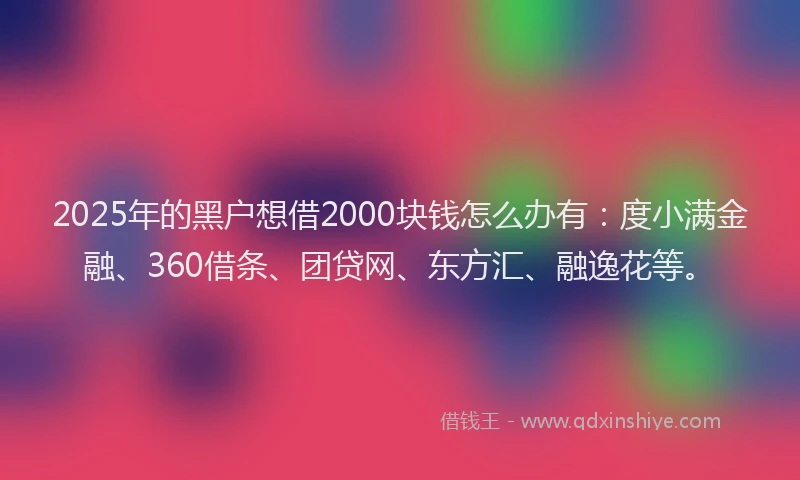 2025年的黑户想借2000块钱怎么办有：度小满金融、360借条、团贷网、东方汇、融逸花等。