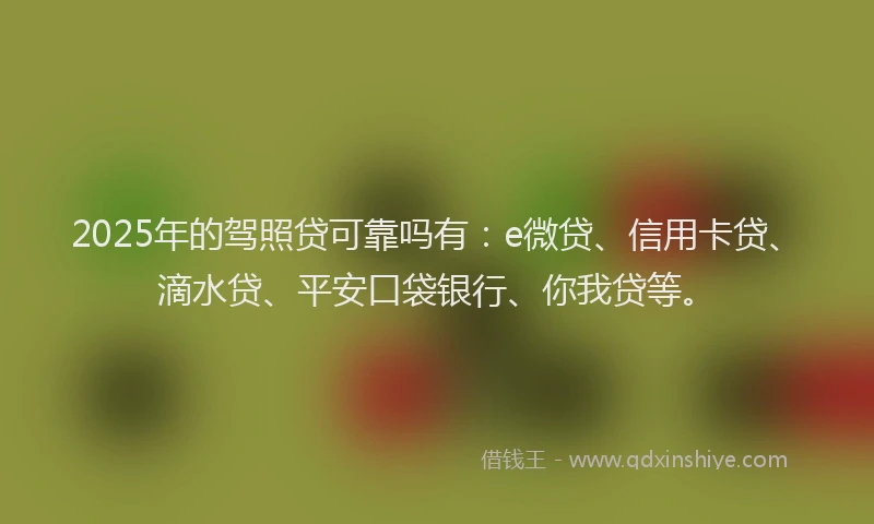 2025年的驾照贷可靠吗有：e微贷、信用卡贷、滴水贷、平安口袋银行、你我贷等。