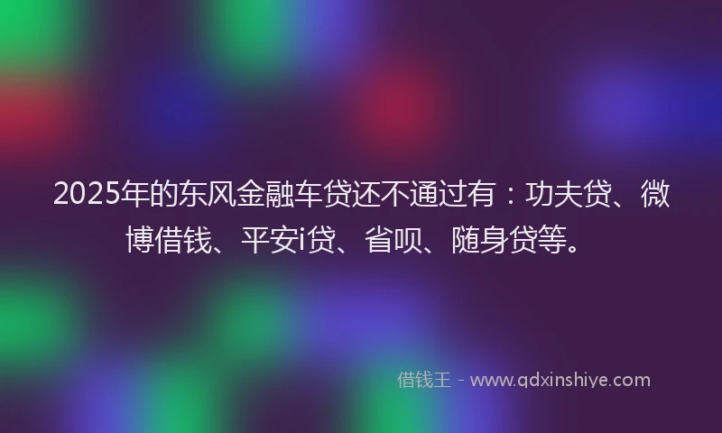 2025年的东风金融车贷还不通过有：功夫贷、微博借钱、平安i贷、省呗、随身贷等。