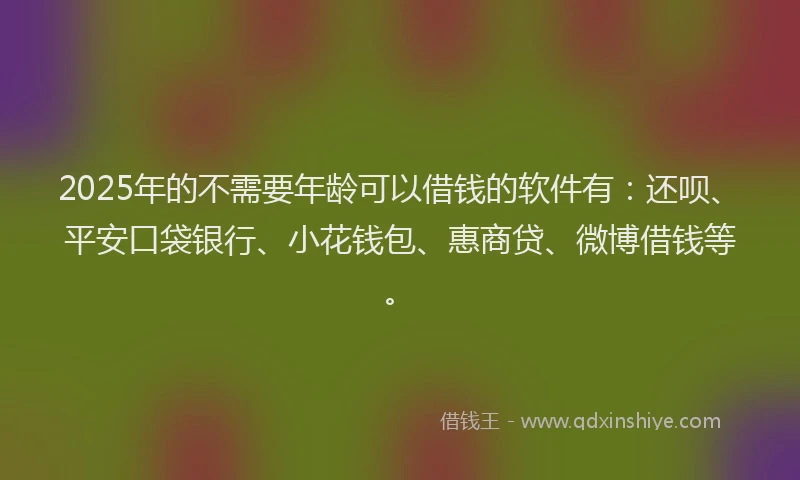 2025年的不需要年龄可以借钱的软件有：还呗、平安口袋银行、小花钱包、惠商贷、微博借钱等。