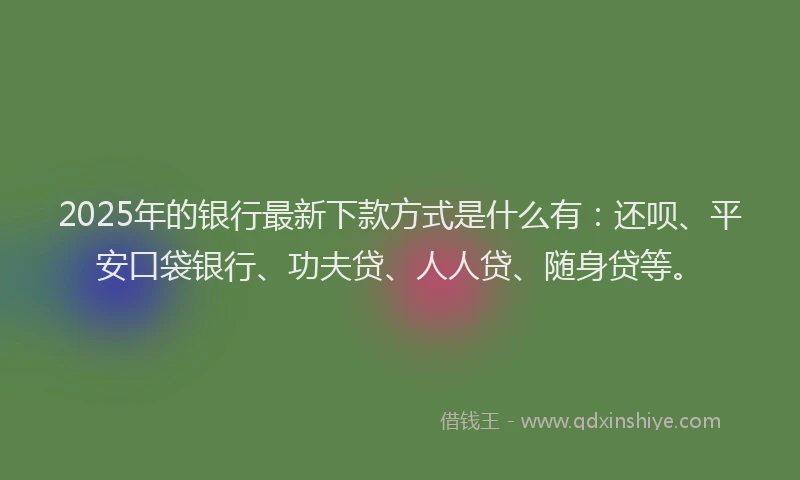 2025年的银行最新下款方式是什么有：还呗、平安口袋银行、功夫贷、人人贷、随身贷等。