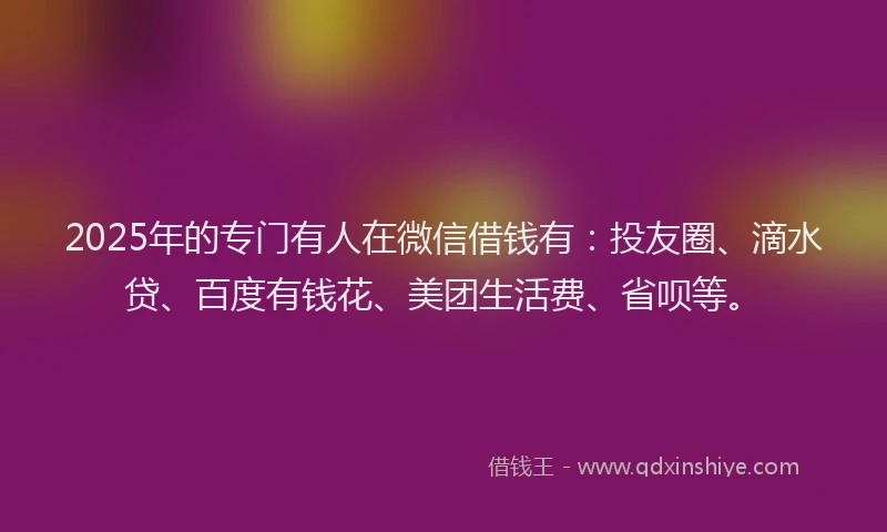 2025年的专门有人在微信借钱有：投友圈、滴水贷、百度有钱花、美团生活费、省呗等。