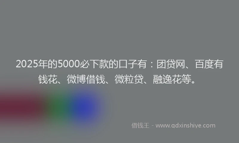 2025年的5000必下款的口子有：团贷网、百度有钱花、微博借钱、微粒贷、融逸花等。