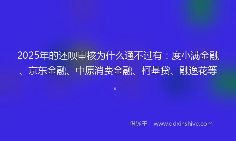 2025年的还呗审核为什么通不过有：度小满金融、京东金融、中原消费金融、柯基贷、融逸花等。
