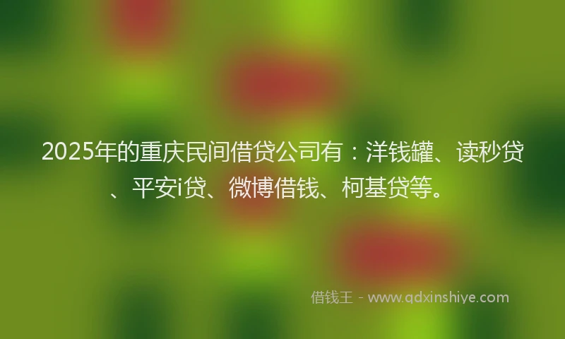 2025年的重庆民间借贷公司有：洋钱罐、读秒贷、平安i贷、微博借钱、柯基贷等。