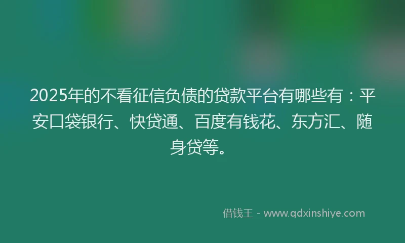 2025年的不看征信负债的贷款平台有哪些有：平安口袋银行、快贷通、百度有钱花、东方汇、随身贷等。