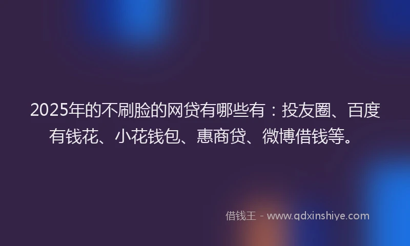 2025年的不刷脸的网贷有哪些有：投友圈、百度有钱花、小花钱包、惠商贷、微博借钱等。